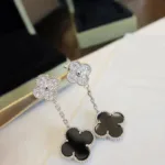 [Eternal Jewelry]CLOVER 2 MOTIFS  DIAMOND ONYX EARRINGS SILVER - Image 10