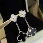 [Eternal Jewelry]CLOVER 2 MOTIFS  DIAMOND ONYX EARRINGS SILVER - Image 11