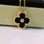 [Eternal Jewelry]CLOVER 15MM DIAMOND ONYX NECKLACE - Image 4