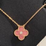 [Eternal Jewelry]CLOVER 15MM DIAMOND RHODONITE NECKLACE