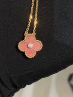 [Eternal Jewelry]CLOVER 15MM DIAMOND RHODONITE NECKLACE - Image 3