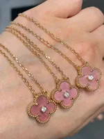 [Eternal Jewelry]CLOVER 15MM DIAMOND RHODONITE NECKLACE - Image 4