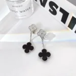 [Eternal Jewelry]CLOVER 2 MOTIFS  DIAMOND ONYX EARRINGS SILVER - Image 3