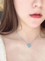 [Eternal Jewelry]CLOVER 1 DIAMOND LIGHT BLUE SILVER NECKLACE - Image 3