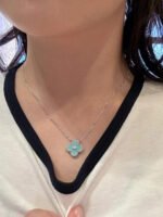 [Eternal Jewelry]CLOVER 1 DIAMOND LIGHT BLUE SILVER NECKLACE - Image 4