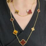 [Eternal Jewelry]CLOVER 16 MOTIF CARNELIAN TIGER EYE ROSE GOLD NECKLACE - Image 2