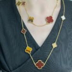 [Eternal Jewelry]CLOVER 16 MOTIF CARNELIAN TIGER EYE ROSE GOLD NECKLACE - Image 3