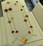 [Eternal Jewelry]CLOVER 16 MOTIF CARNELIAN TIGER EYE ROSE GOLD NECKLACE - Image 6