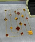 [Eternal Jewelry]CLOVER 16 MOTIF CARNELIAN TIGER EYE ROSE GOLD NECKLACE - Image 7