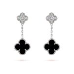 [Eternal Jewelry]CLOVER 2 MOTIFS  DIAMOND ONYX EARRINGS SILVER - Image 2