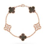 [Eternal Jewelry]CLOVER 5 MOTIFS DARK MOP AND DIAMONDS PINK GOLD BRACELET