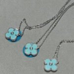 [Eternal Jewelry]CLOVER 1 DIAMOND LIGHT BLUE SILVER NECKLACE - Image 2
