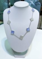 [Eternal Jewelry]CLOVER 10 MOTIFS CHALCEDONY DIAMONDS SILVER NECKLACE