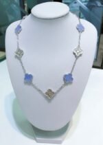 [Eternal Jewelry]CLOVER 10 MOTIFS CHALCEDONY DIAMONDS SILVER NECKLACE - Image 2