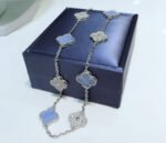 [Eternal Jewelry]CLOVER 10 MOTIFS CHALCEDONY DIAMONDS SILVER NECKLACE - Image 3
