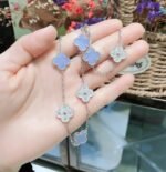 [Eternal Jewelry]CLOVER 10 MOTIFS CHALCEDONY DIAMONDS SILVER NECKLACE - Image 6