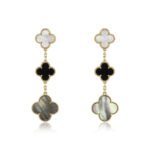 [Eternal Jewelry]CLOVER EARRINGS GOLD ONYX MOP 3 MOTIF - Image 2